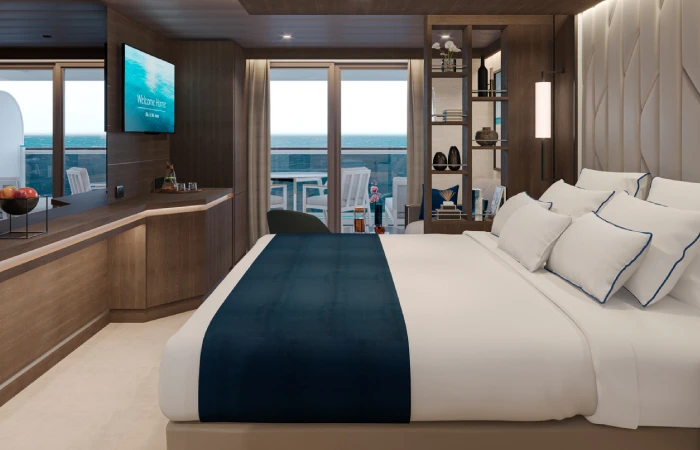 une cabine avec balcon sur un paquebot de croisière