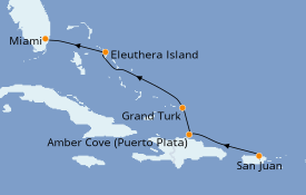Itinéraire de la croisière Caraïbes de l'Est 6 jours à bord du Carnival Fascination