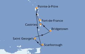 Itinéraire de la croisière Caraïbes de l'Est 8 jours à bord du Costa Magica