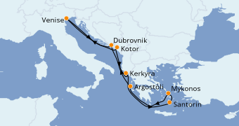 Itinéraire de la croisière Grèce & Adriatique 8 jours à bord du Norwegian Gem