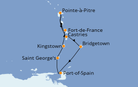 Itinéraire de la croisière Caraïbes de l'Est 8 jours à bord du MSC Preziosa