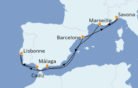 Itinéraire de la croisière Méditerranée 11 jours à bord du Costa Favolosa