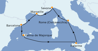Itinéraire de la croisière Méditerranée 8 jours à bord du Costa Smeralda
