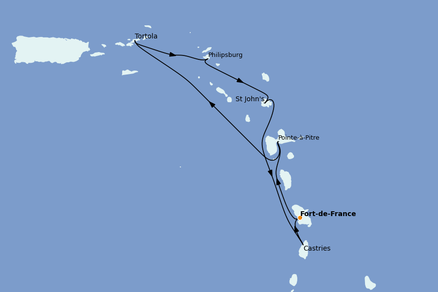 Itinéraire de la croisière Caraïbes de l'Est 7 jours à bord du Costa Fascinosa