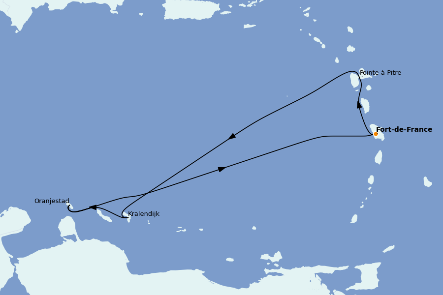 Itinéraire de la croisière Caraïbes de l'Est 7 jours à bord du Costa Fascinosa