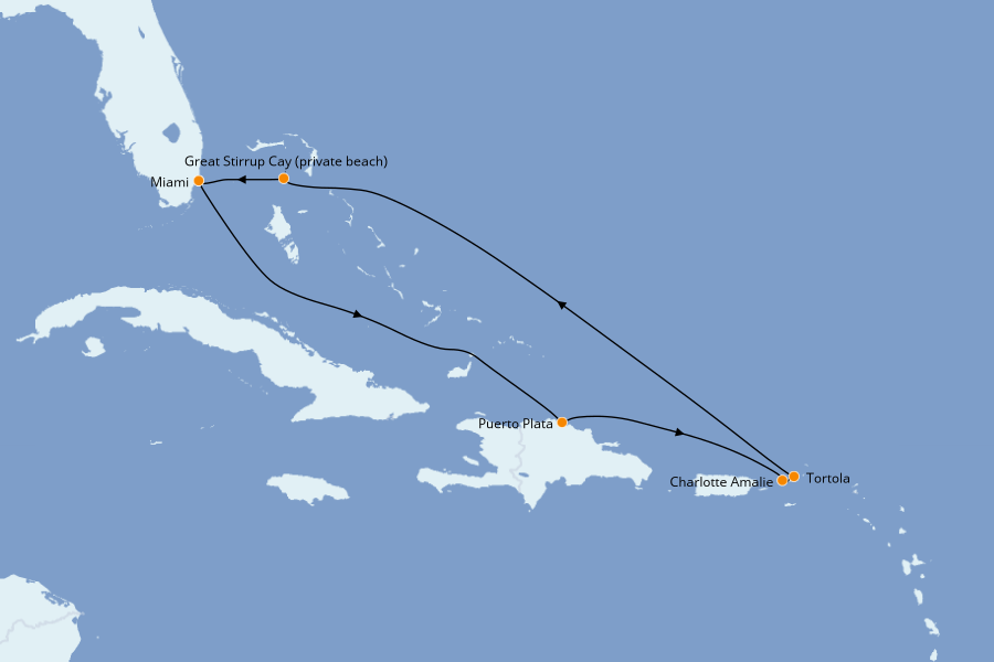 Itinéraire de la croisière Caraïbes de l'Est 7 jours à bord du Norwegian Encore